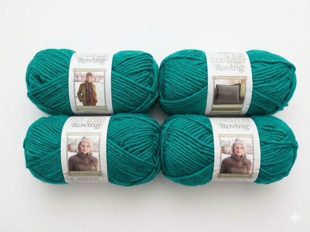 Bernat Roving Yarn, Lot of 4, Teal, Acrylic/Wool Blend, Bulky
